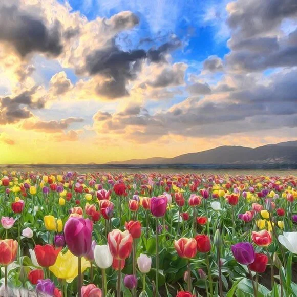 16x20 Suri Alpaca Field of Flowers Sky Landscape Fantasy Oil Painting‎ Art Print - Picture 5 of 7